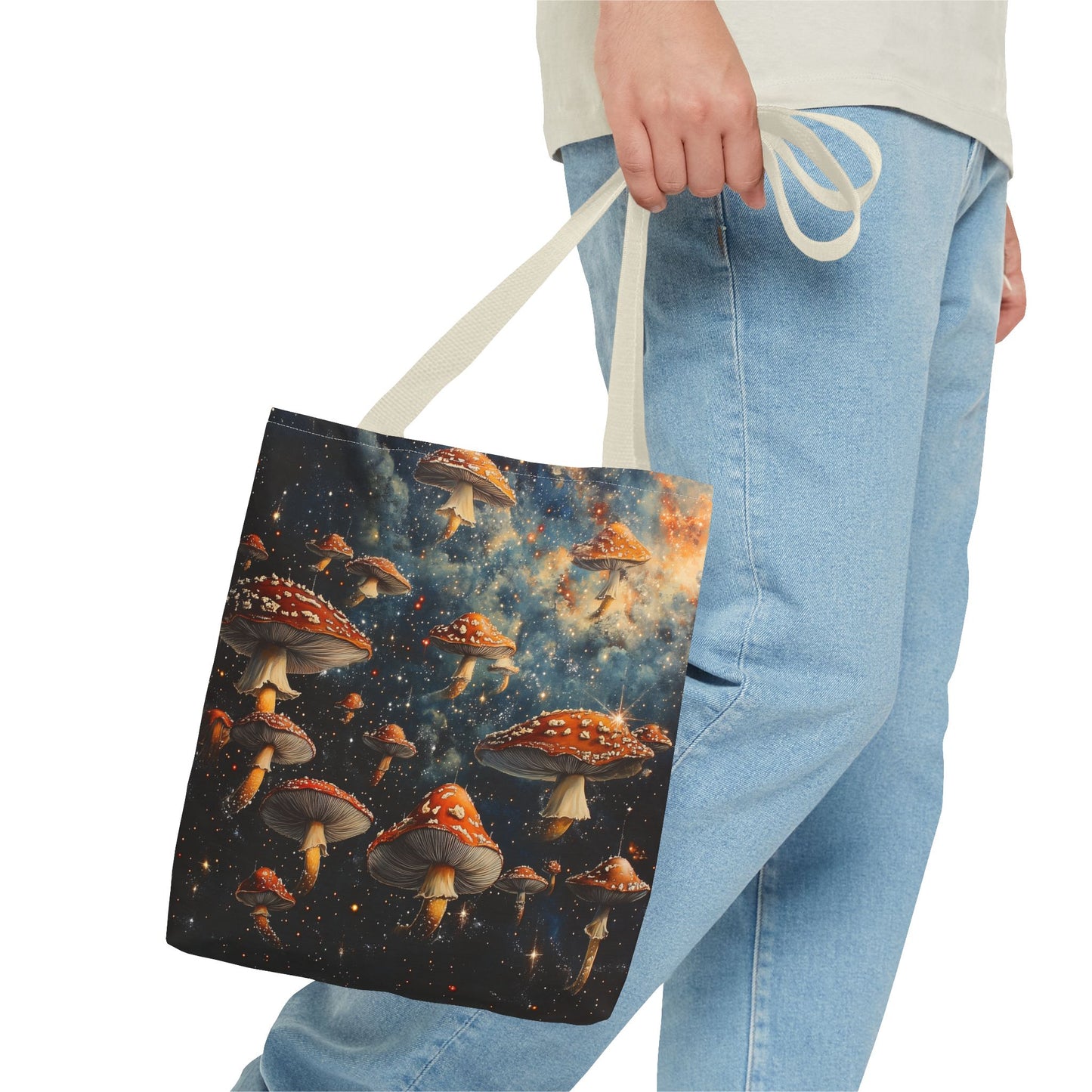 Galaxy Red Mushrooms Tote Bag