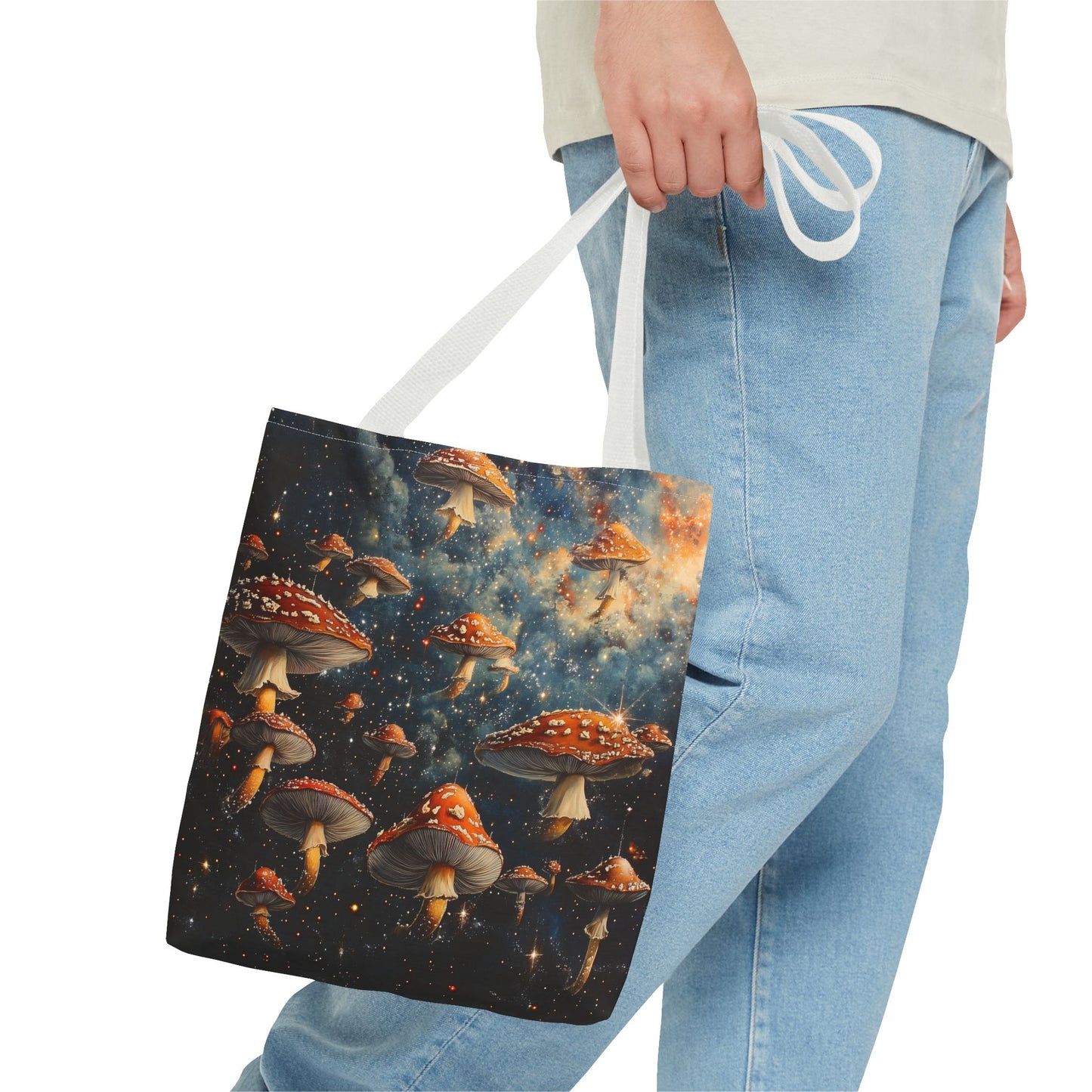 Galaxy Red Mushrooms Tote Bag