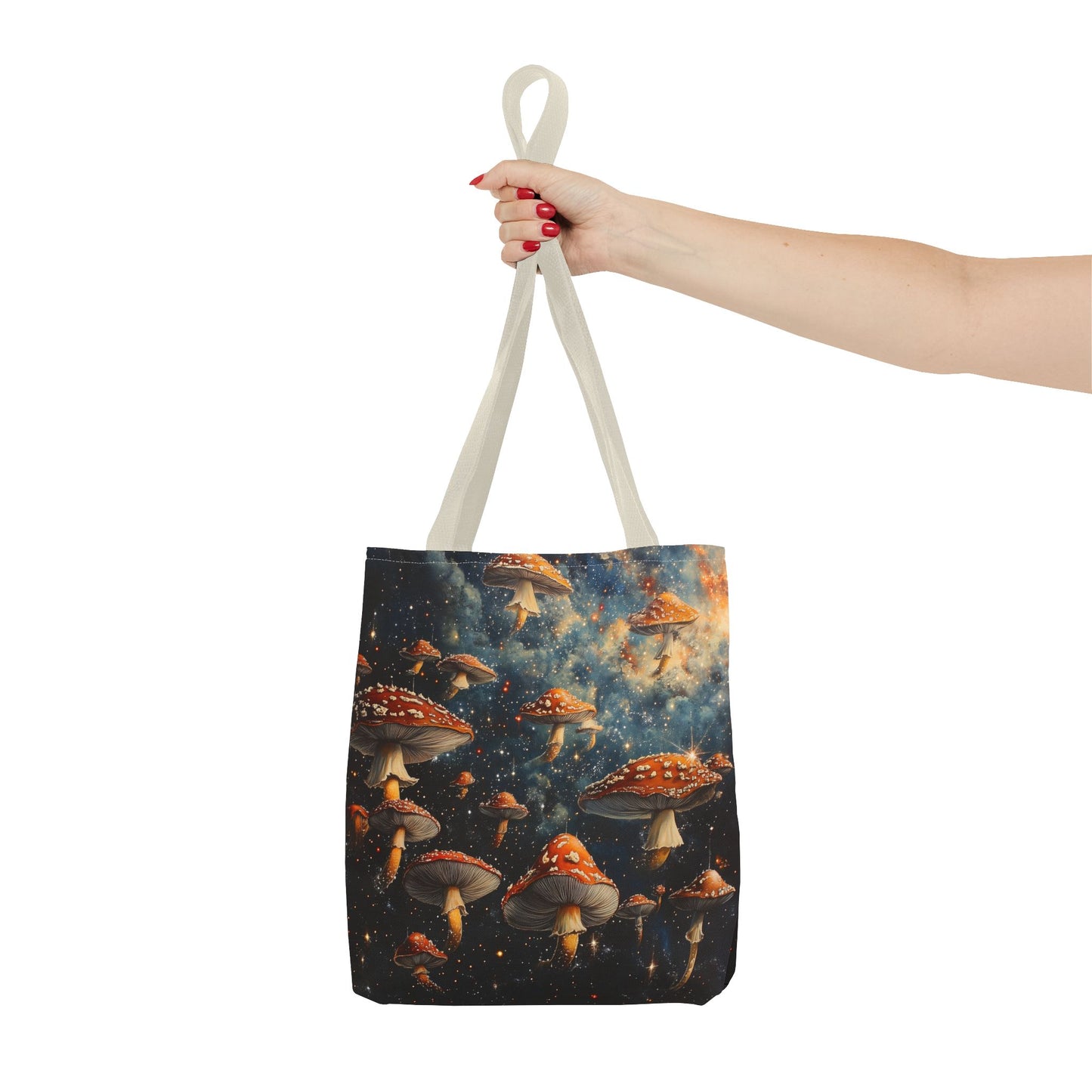 Galaxy Red Mushrooms Tote Bag